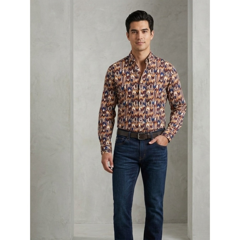 Rank 45 Western Geometric‎ Print Long Sleeve Button Down Shirt Small